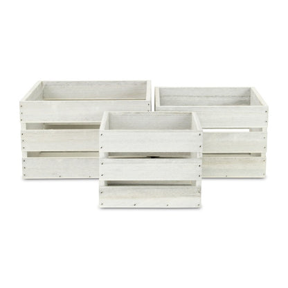 Set of Three Light Gray Nesting Solid Wood Crate