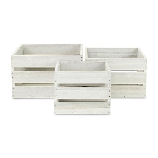 Set of Three Light Gray Nesting Solid Wood Crate