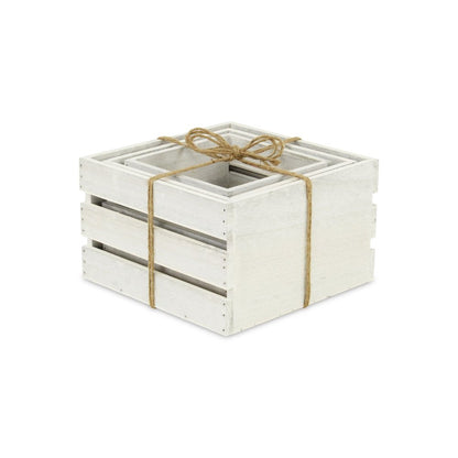Set of Three Light Gray Nesting Solid Wood Crate