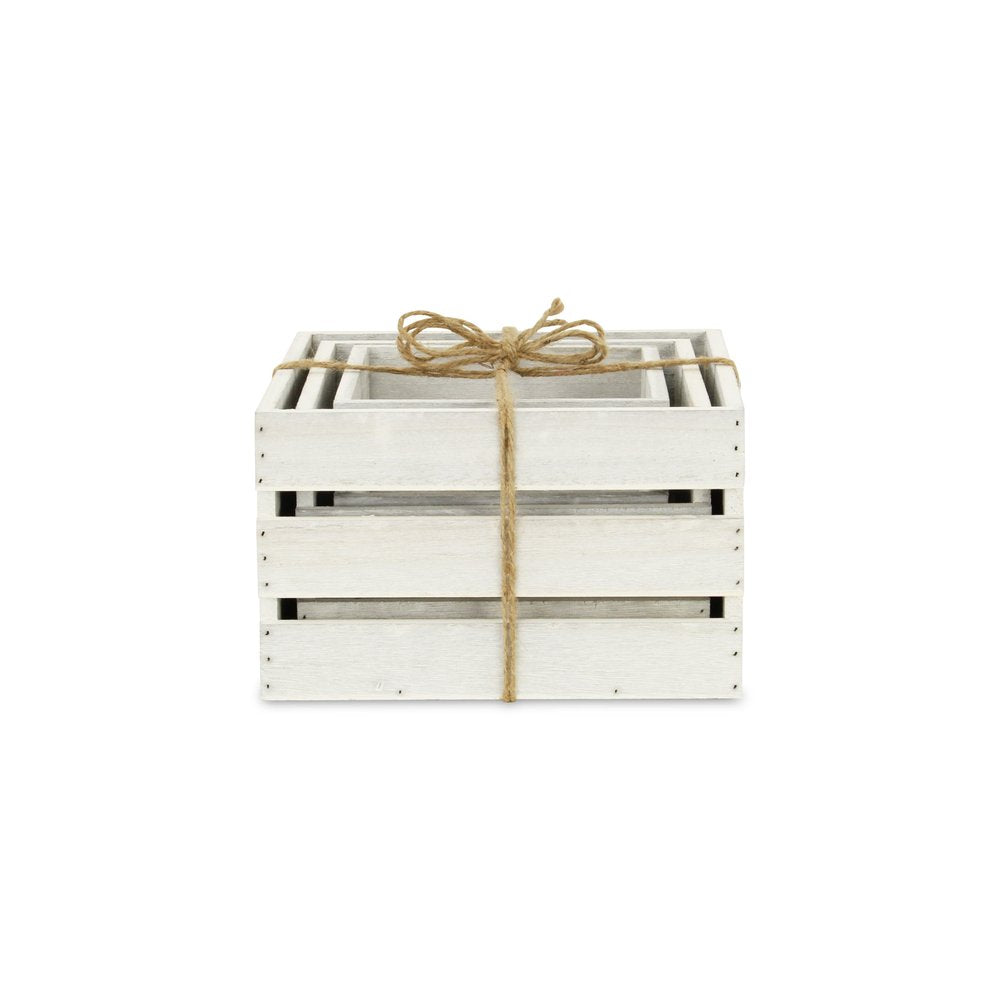 Set of Three Light Gray Nesting Solid Wood Crate