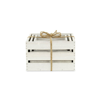 Set of Three Light Gray Nesting Solid Wood Crate