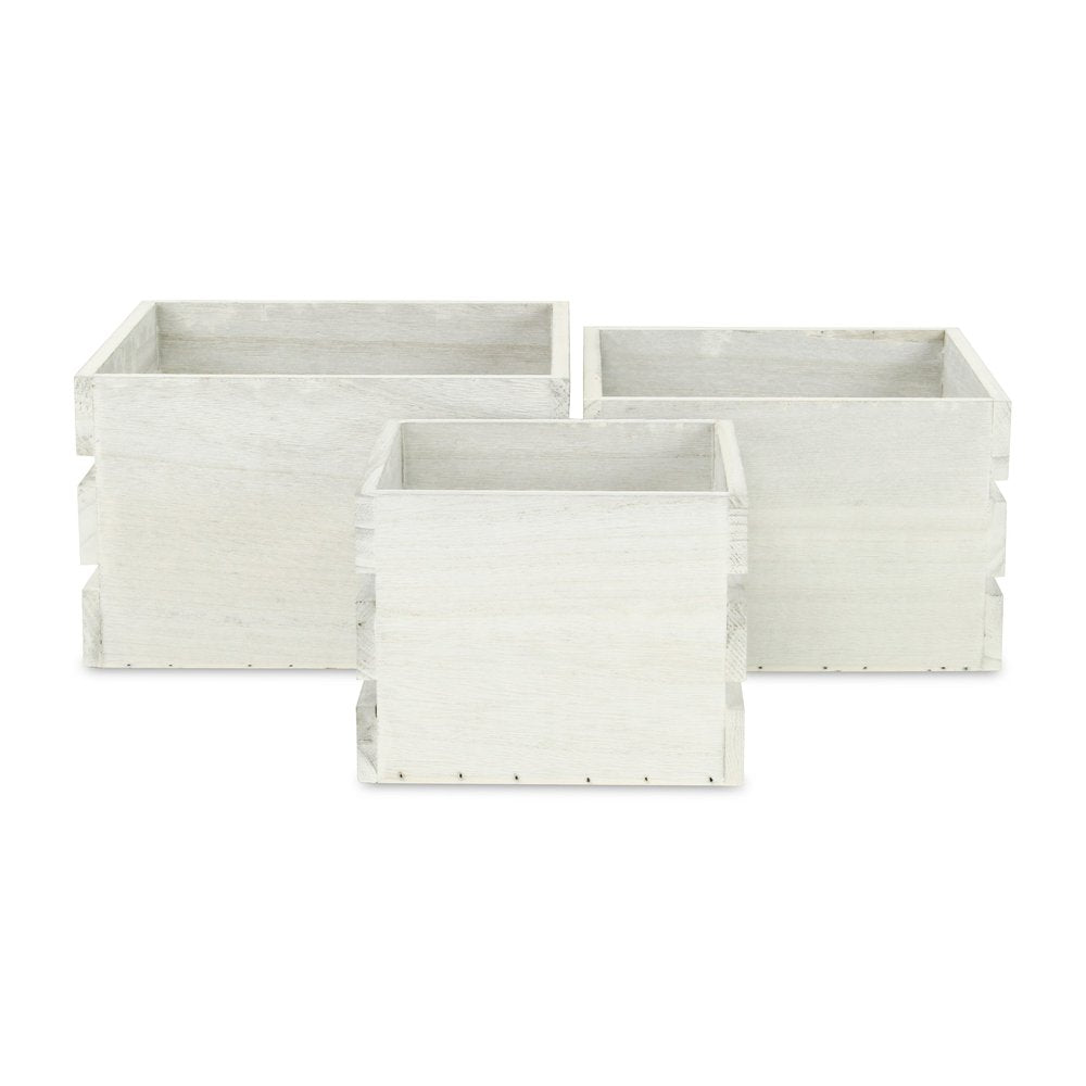 Set of Three Light Gray Nesting Solid Wood Crate