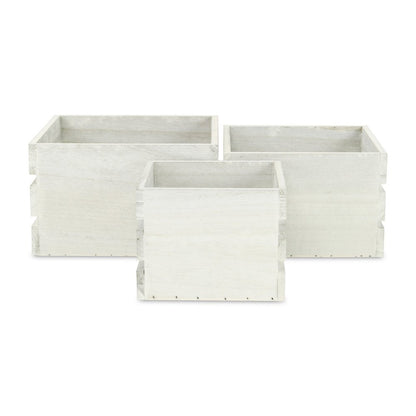 Set of Three Light Gray Nesting Solid Wood Crate