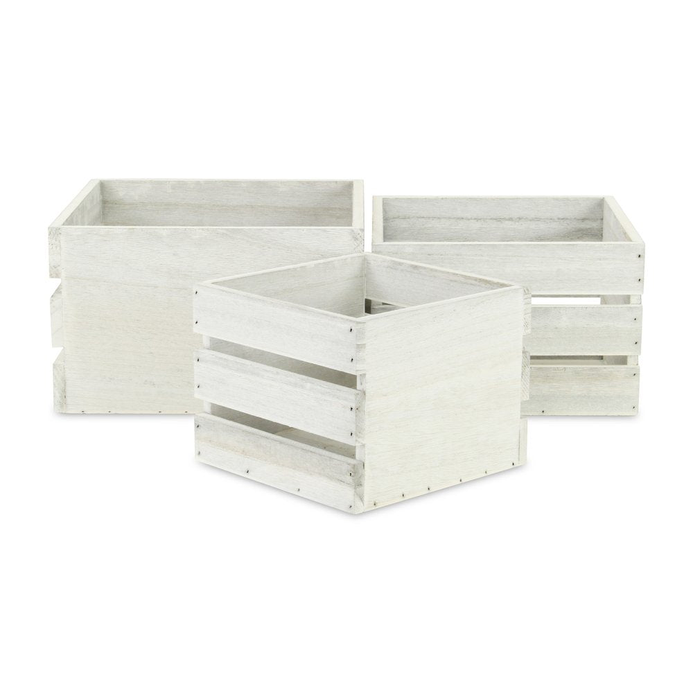 Set of Three Light Gray Nesting Solid Wood Crate