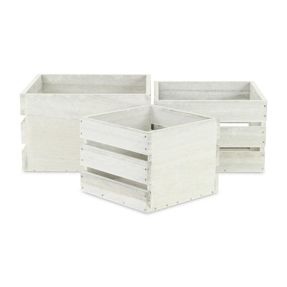 Set of Three Light Gray Nesting Solid Wood Crate