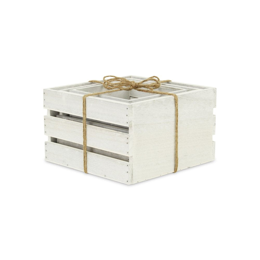 Set of Three Light Gray Nesting Solid Wood Crate