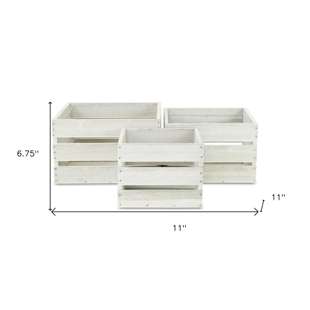 Set of Three Light Gray Nesting Solid Wood Crate