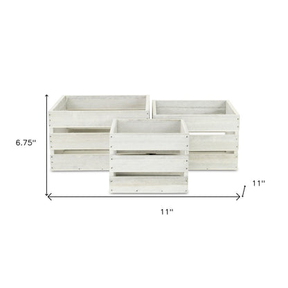 Set of Three Light Gray Nesting Solid Wood Crate