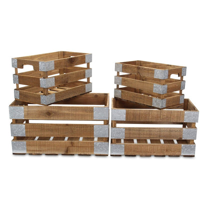 Set of Four Natural Nesting Solid Wood And Metal Crate