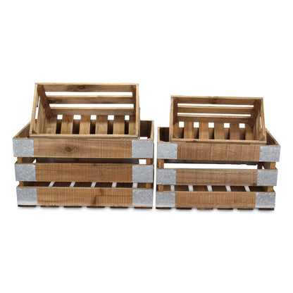Set of Four Natural Nesting Solid Wood And Metal Crate