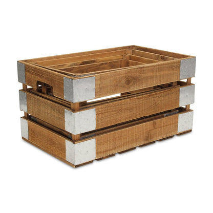 Set of Four Natural Nesting Solid Wood And Metal Crate