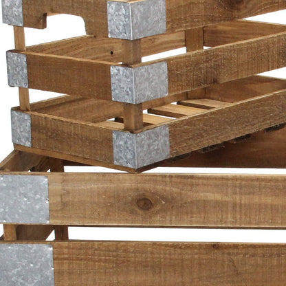 Set of Four Natural Nesting Solid Wood And Metal Crate
