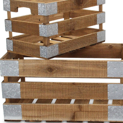 Set of Four Natural Nesting Solid Wood And Metal Crate