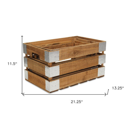 Set of Four Natural Nesting Solid Wood And Metal Crate