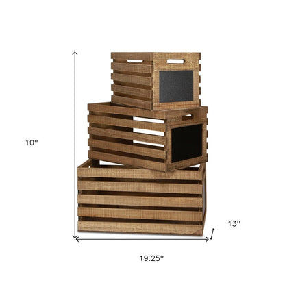 Set of Three Black And Brown Nesting Solid Wood Crate