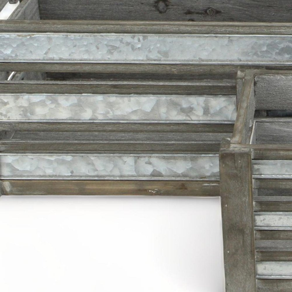 Set of Three Gray Nesting Solid Wood And Metal Crate