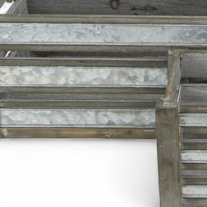 Set of Three Gray Nesting Solid Wood And Metal Crate