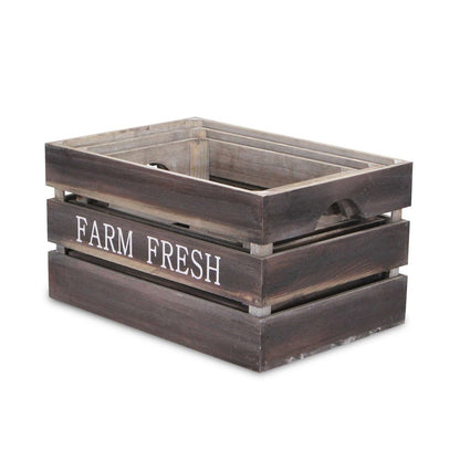 Set of Three Dark Brown Nesting Solid Wood Crate