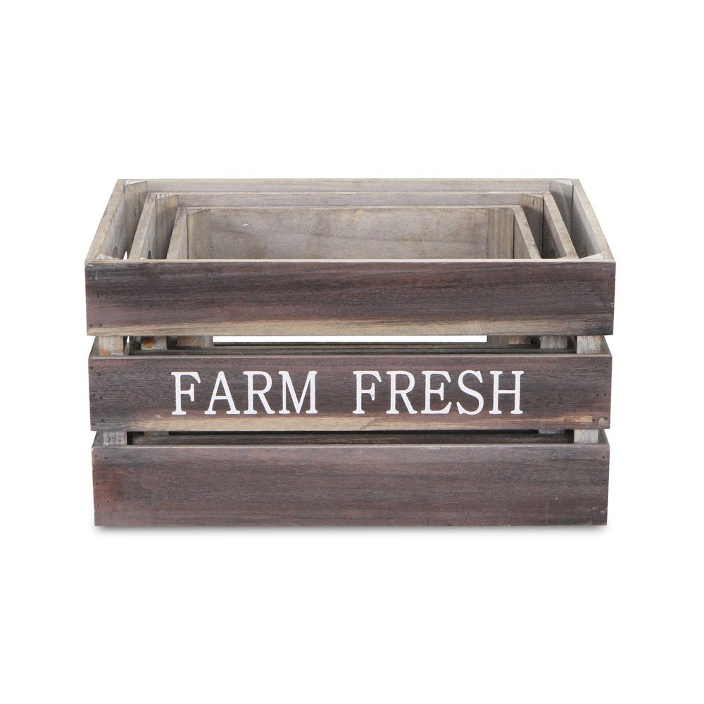 Set of Three Dark Brown Nesting Solid Wood Crate