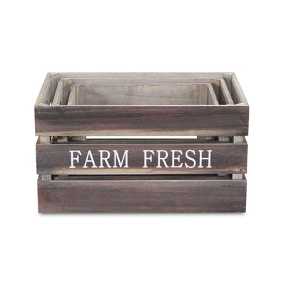 Set of Three Dark Brown Nesting Solid Wood Crate