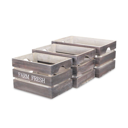 Set of Three Dark Brown Nesting Solid Wood Crate