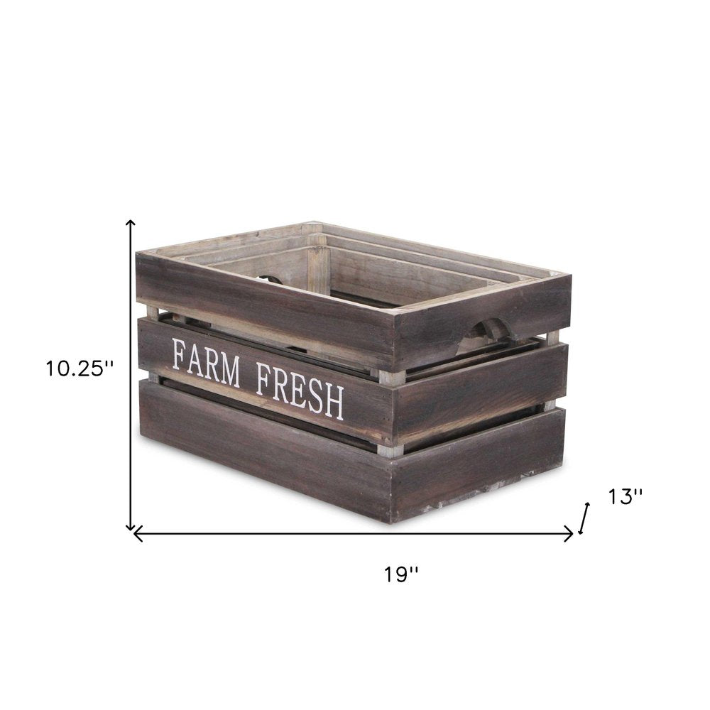 Set of Three Dark Brown Nesting Solid Wood Crate