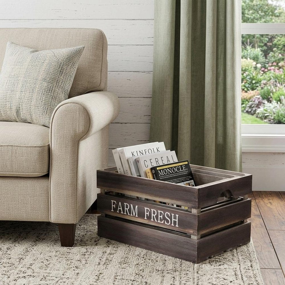 Set of Three Dark Brown Nesting Solid Wood Crate