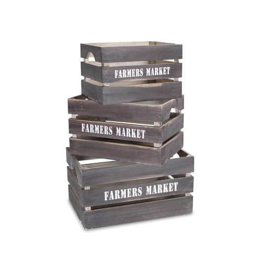 Set of Three Dark Brown Nesting Solid Wood Crate
