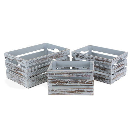 Set of Three Gray Nesting Solid Wood Crate