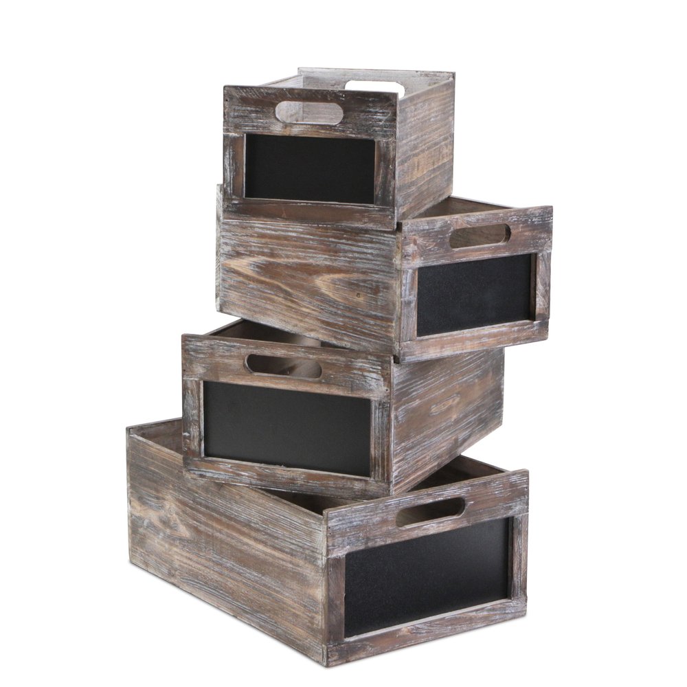 Set of Four Black And Brown Nesting Solid Wood Crate