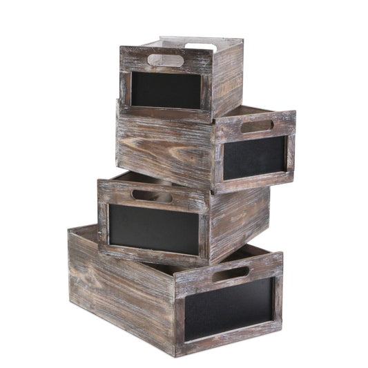 Set of Four Black And Brown Nesting Solid Wood Crate