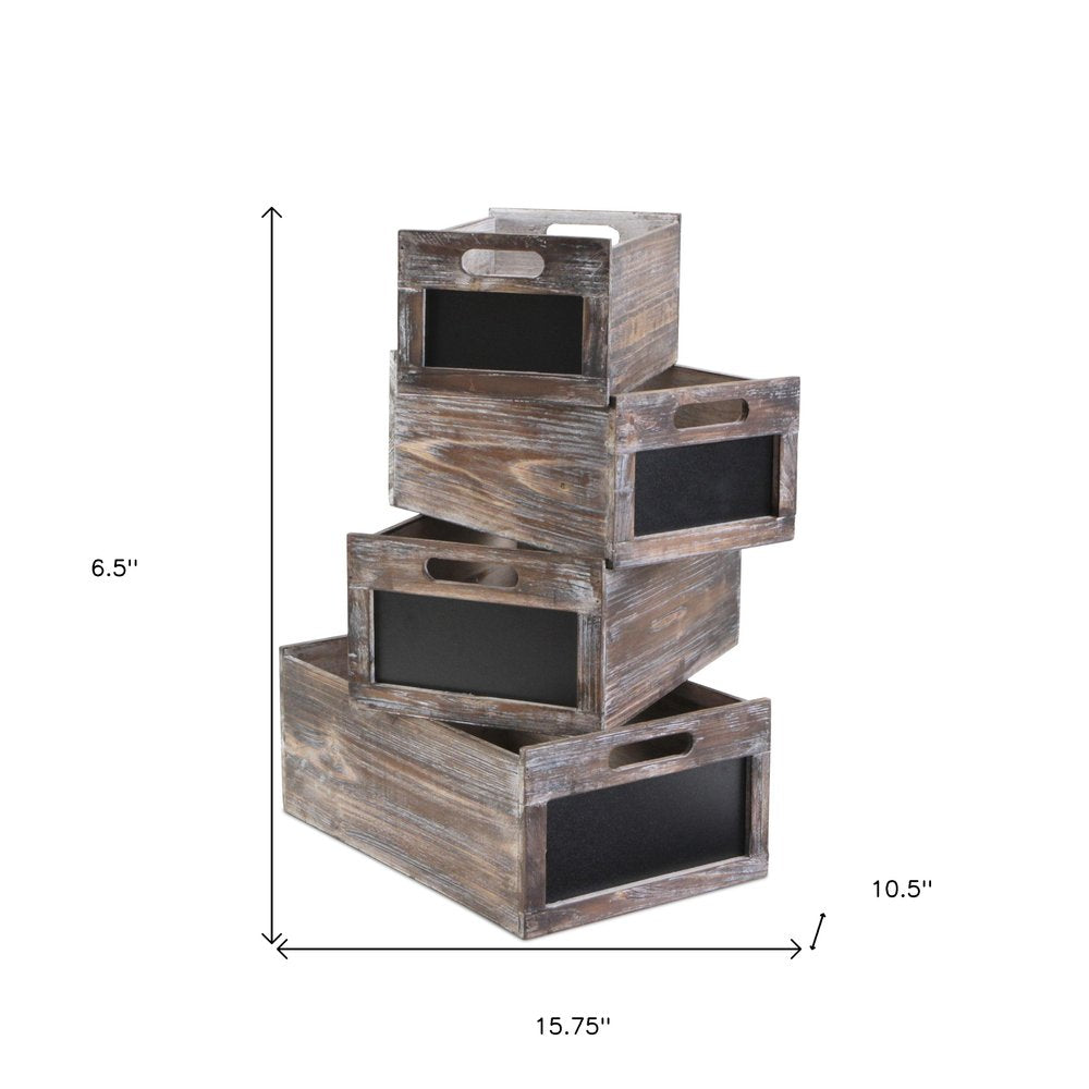 Set of Four Black And Brown Nesting Solid Wood Crate