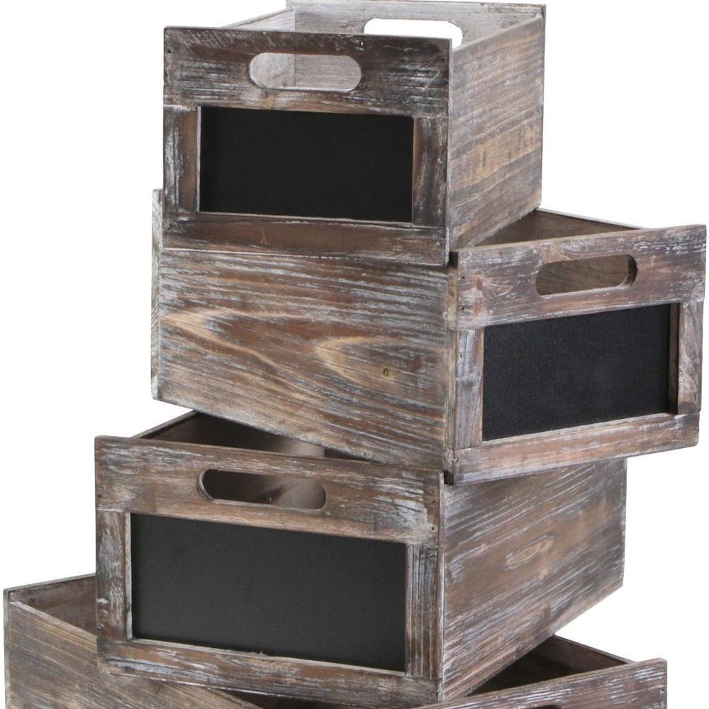 Set of Four Black And Brown Nesting Solid Wood Crate