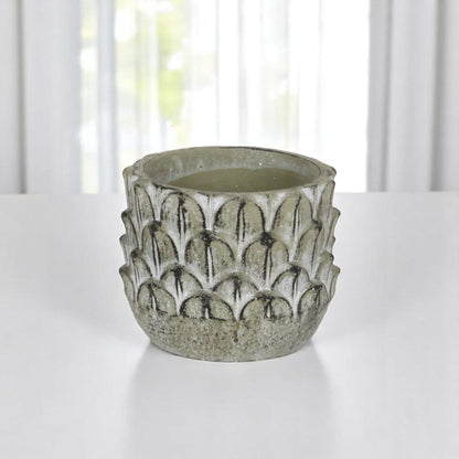 Black And Gray Cement 49 Ounce Leaf Round Distressed Pot Planter