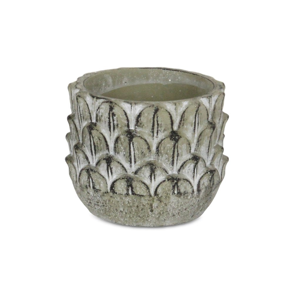 Black And Gray Cement 49 Ounce Leaf Round Distressed Pot Planter