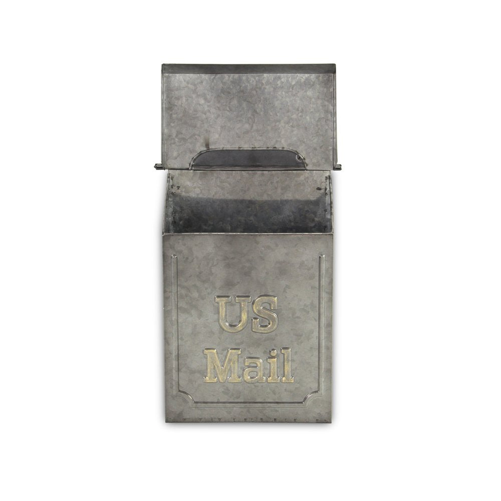 9" Gray Galvanized Metal Paper Organizer With Lid