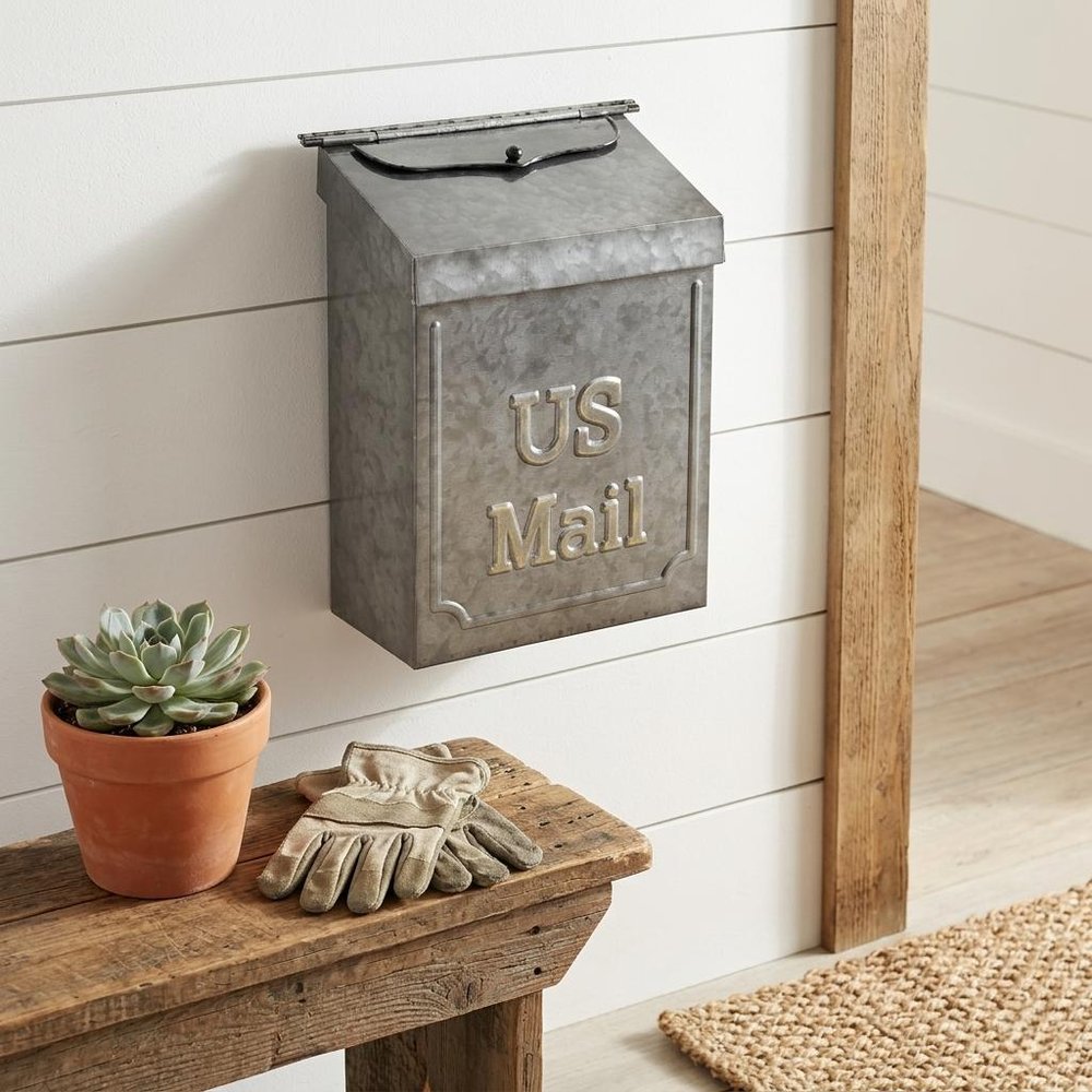 9" Gray Galvanized Metal Paper Organizer With Lid