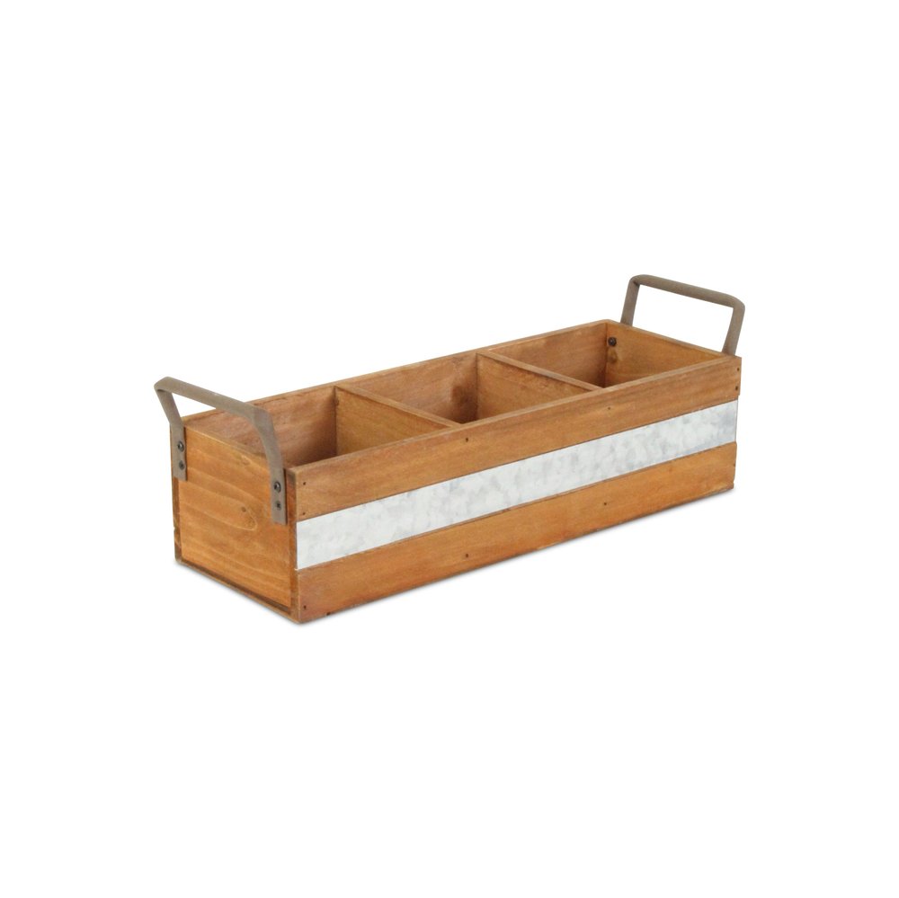 15" Brown Galvanized Solid Wood And Metal Organizing Box