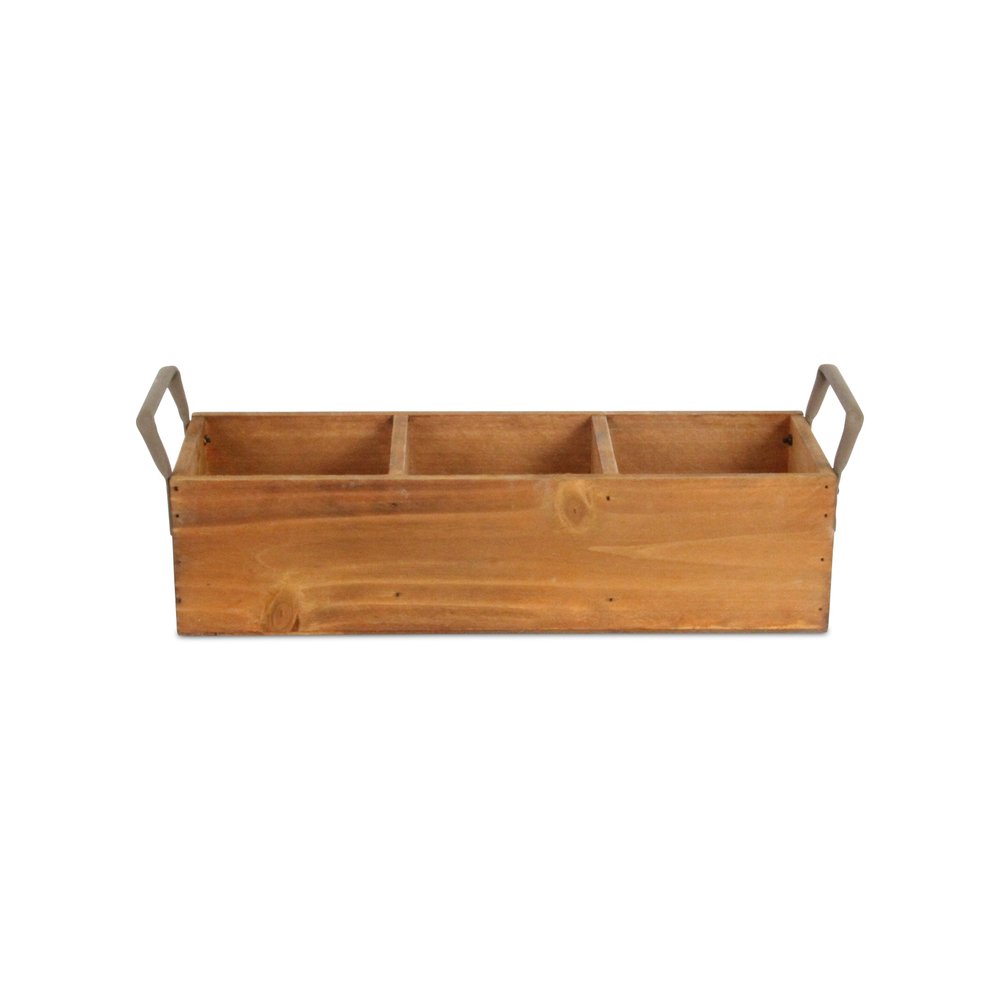 15" Brown Galvanized Solid Wood And Metal Organizing Box