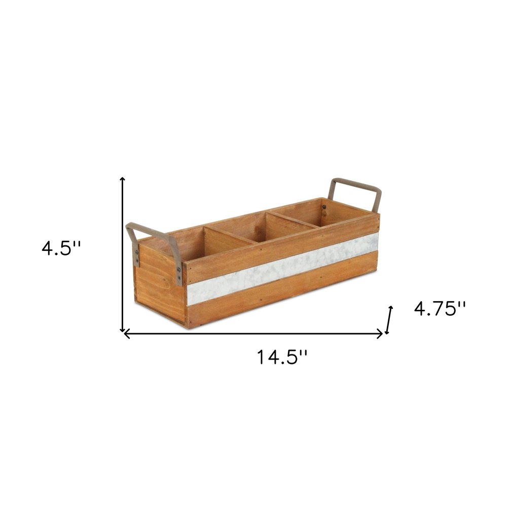 15" Brown Galvanized Solid Wood And Metal Organizing Box