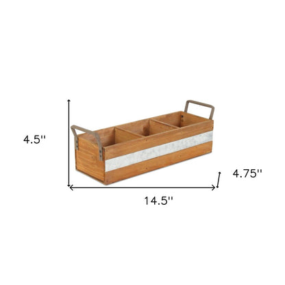 15" Brown Galvanized Solid Wood And Metal Organizing Box