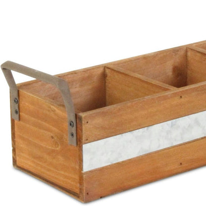 15" Brown Galvanized Solid Wood And Metal Organizing Box
