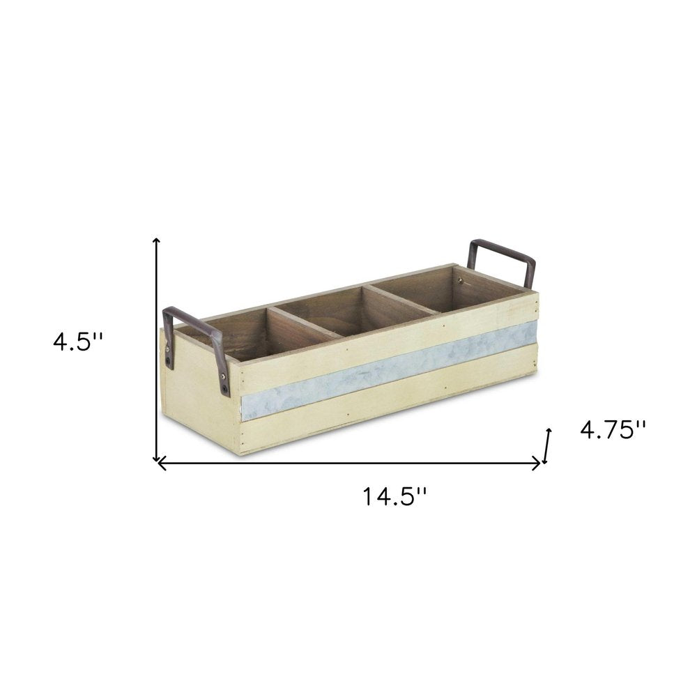 15" Antiqued White Galvanized Solid Wood And Metal Organizing Box