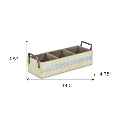 15" Antiqued White Galvanized Solid Wood And Metal Organizing Box