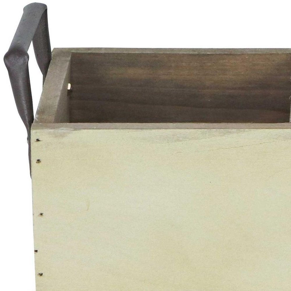15" Antiqued White Galvanized Solid Wood And Metal Organizing Box
