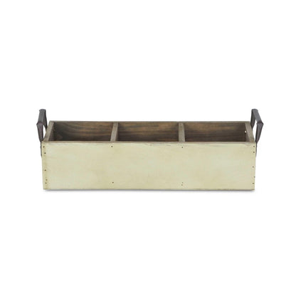 15" Antiqued White Galvanized Solid Wood And Metal Organizing Box