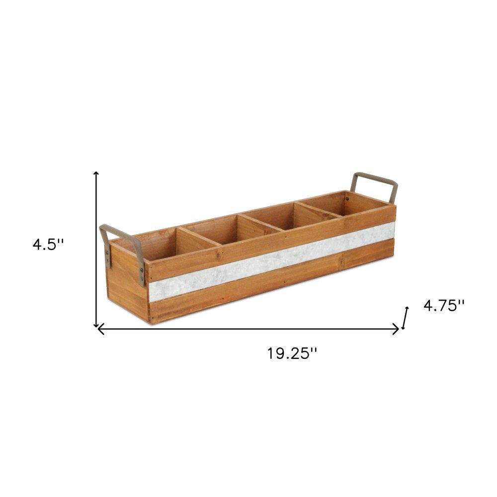 19" Brown Galvanized Solid Wood And Metal Organizing Box