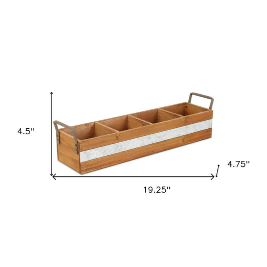 19" Brown Galvanized Solid Wood And Metal Organizing Box