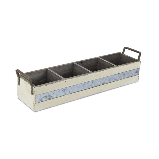 19" Antiqued White Galvanized Solid Wood And Metal Organizing Box