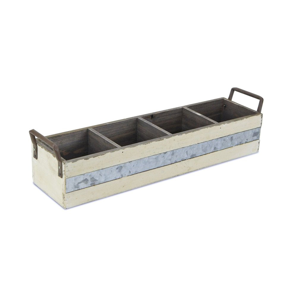 19" Antiqued White Galvanized Solid Wood And Metal Organizing Box